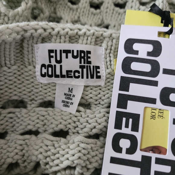 Jenee Naylor Crewneck Open Stitch Sweater NWT Future Collective Light Green - Picture 8 of 9